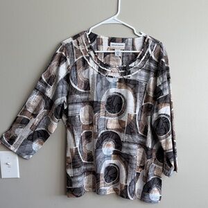 Alfred Dunner Women's Abstract Top - Black, Gray, Brown